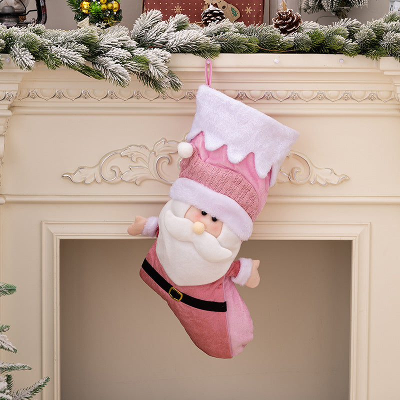Pink Christmas Stockings Set of 2 Nordic Santa Snowman