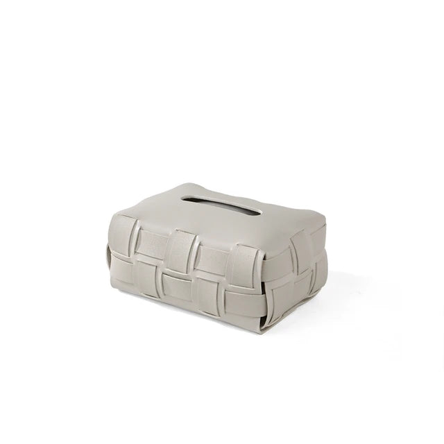 Woven Faux-Leather Tissue Box Holder for Living Room
