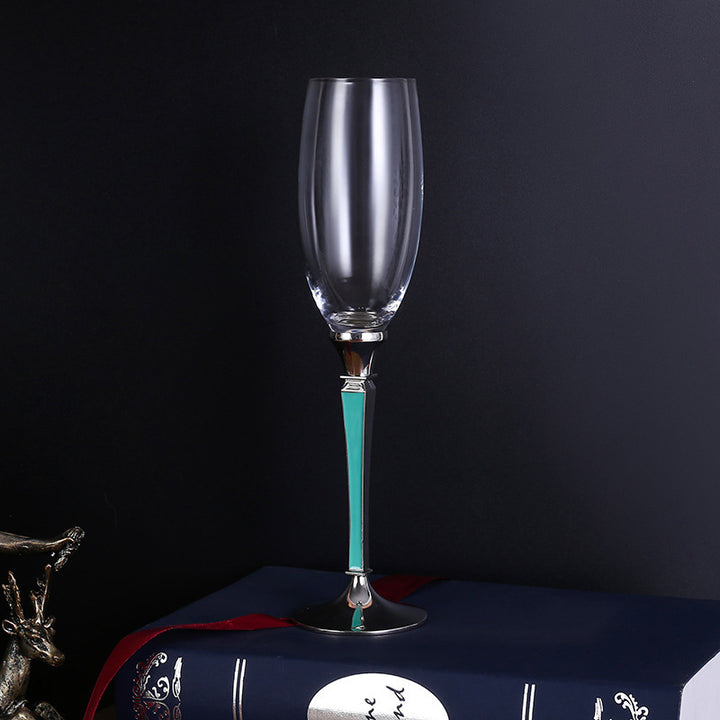 Crystal Champagne Flutes with Hand-Enamelled Lily Stem