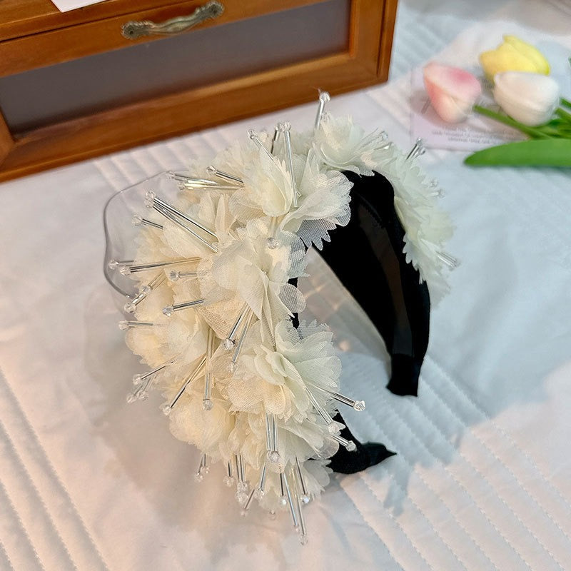 Floral Crystal Headband - Wide Padded Statement Hair Piece
