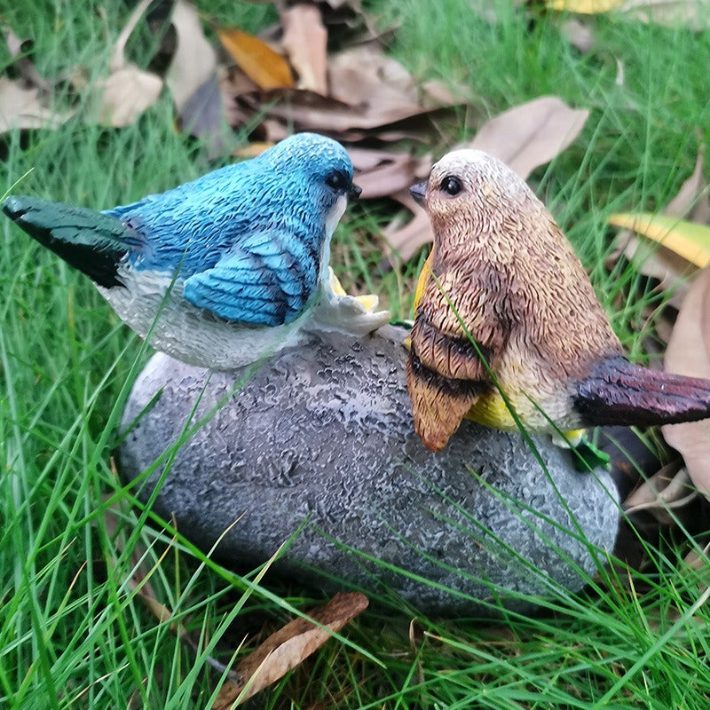 Garden Bird Welcome Stone with Hand-Painted Resin Birds