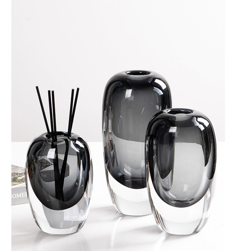 Smoke Grey Thick Glass Vase for Modern Living Room Decor