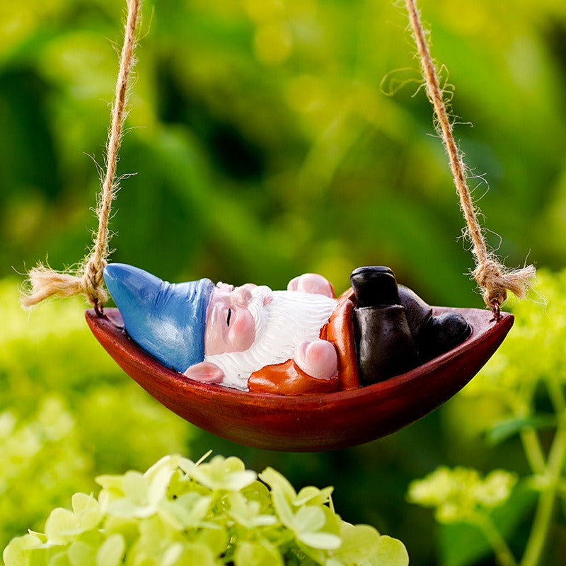 Garden Gnome Swing Ornament, Hanging Outdoor Decor