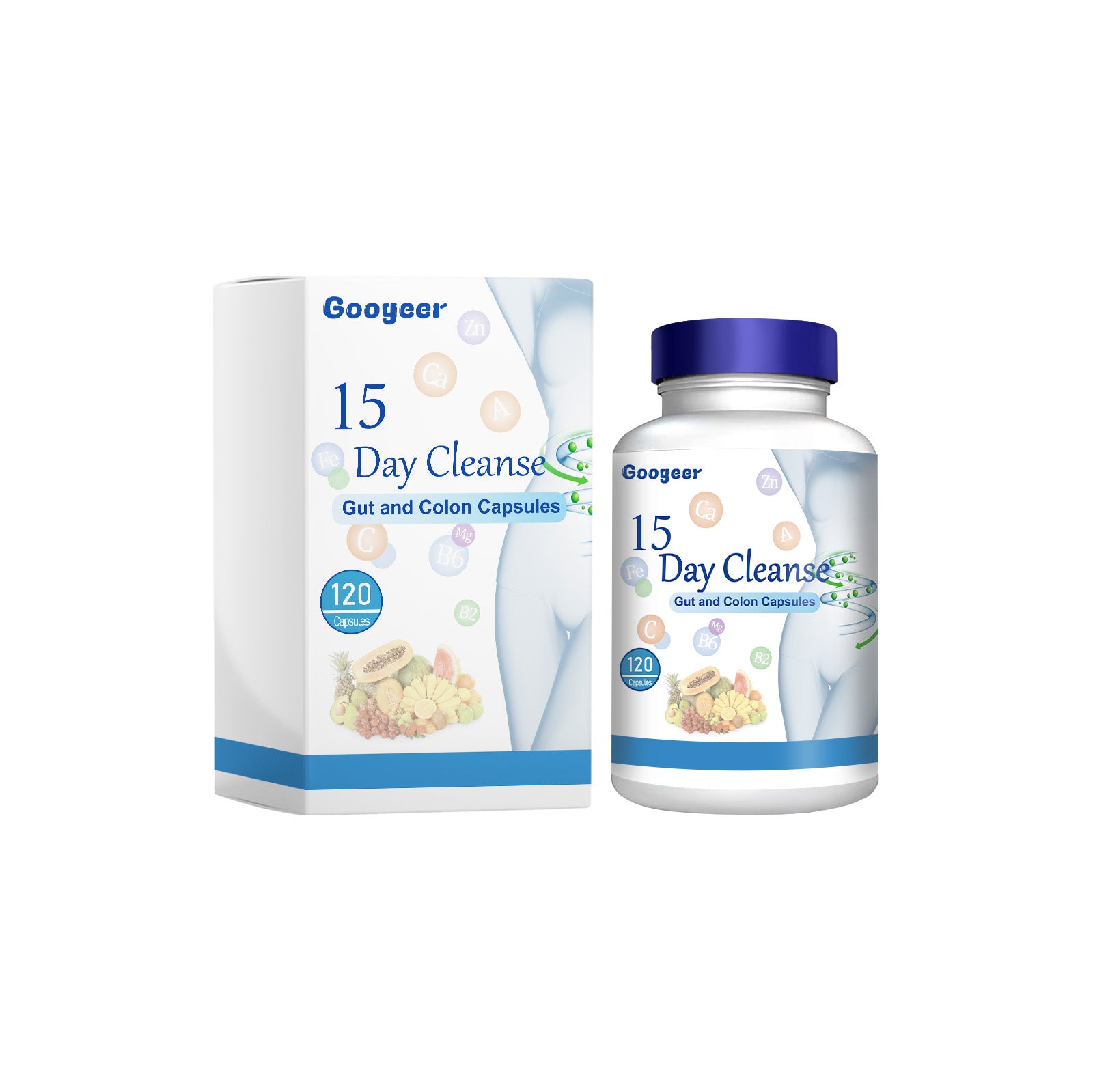 Googeer 15 Day Cleanse packaging and bottle displayed side by side on white background
