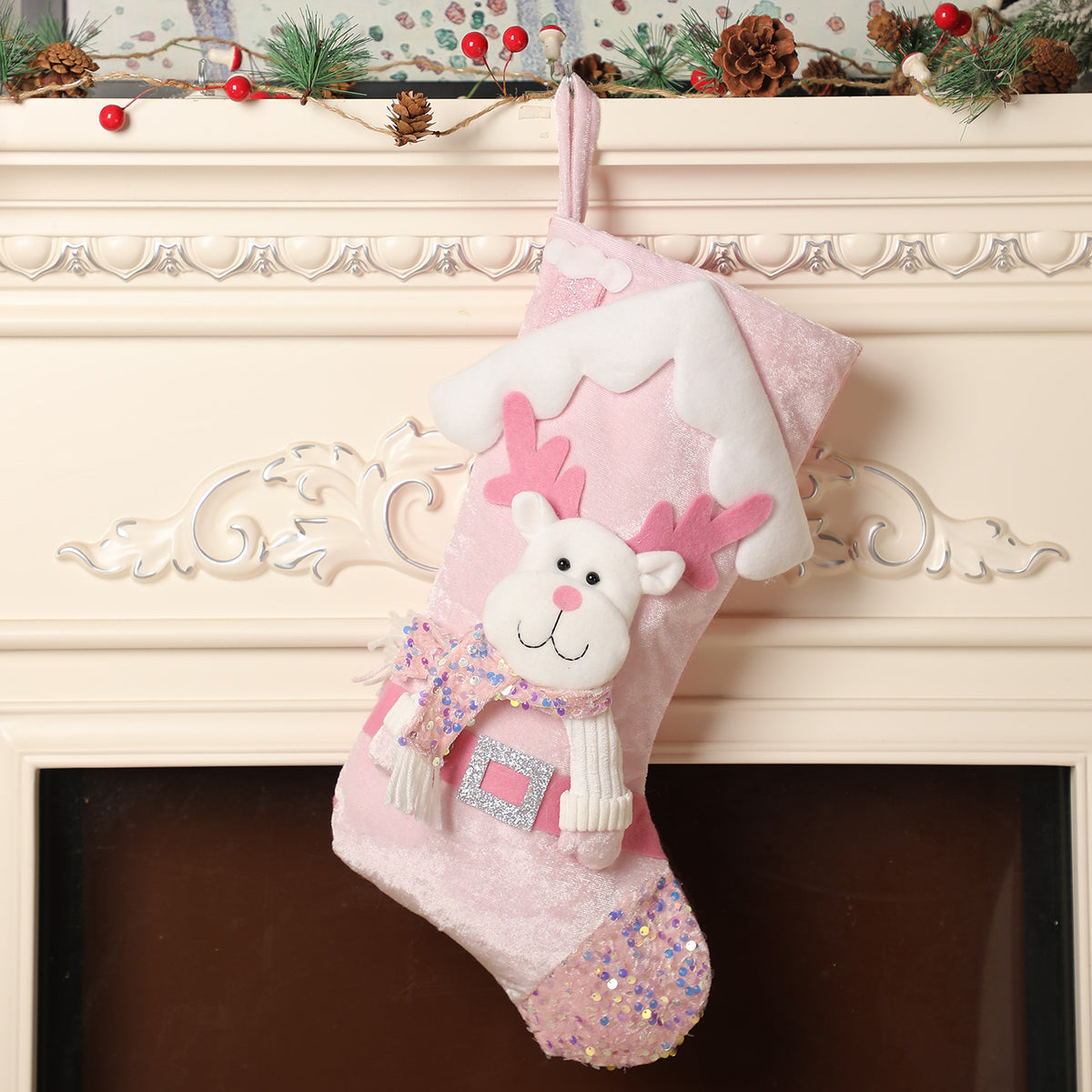 Pink Christmas Stocking With Sparkling Sequin Trim
