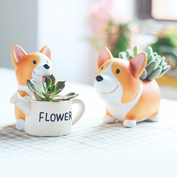 Small Corgi Resin Planter for Succulents and Desk Plants