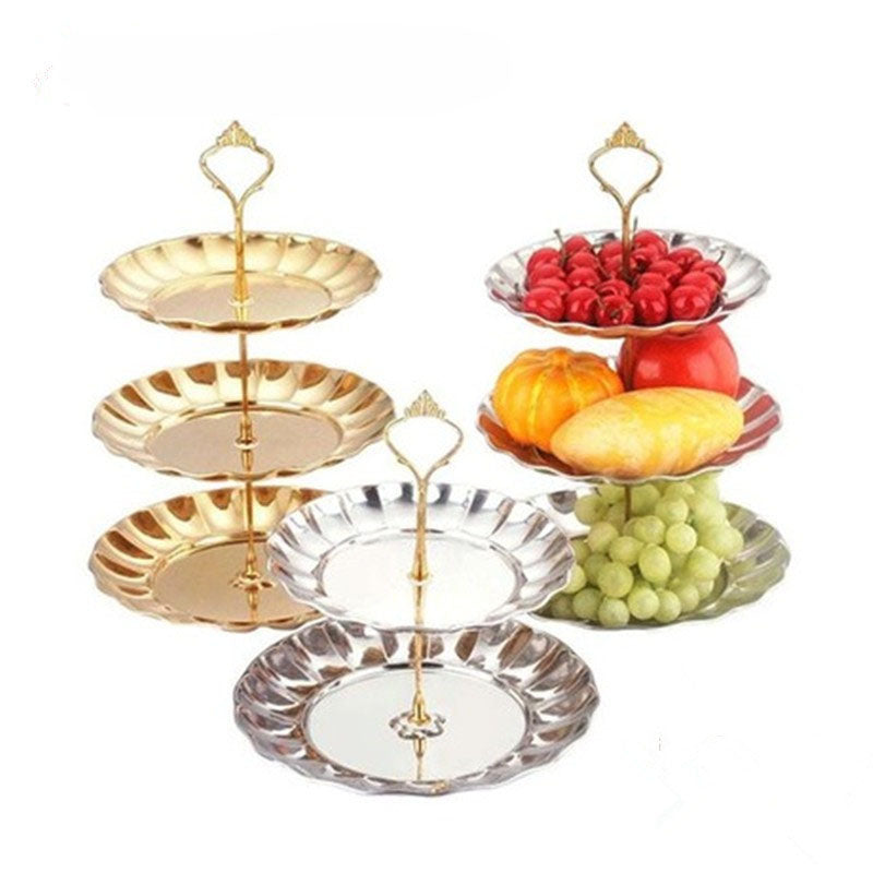 Three-Tier Stainless Steel Serving Stand for Fruit & Cakes