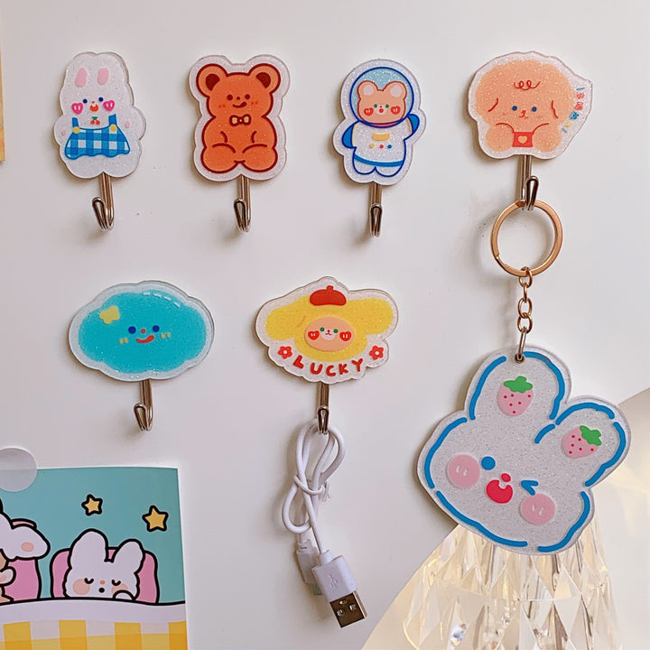 Cute No-Drill Kawaii Sticky Wall Hooks for Dorm Decor