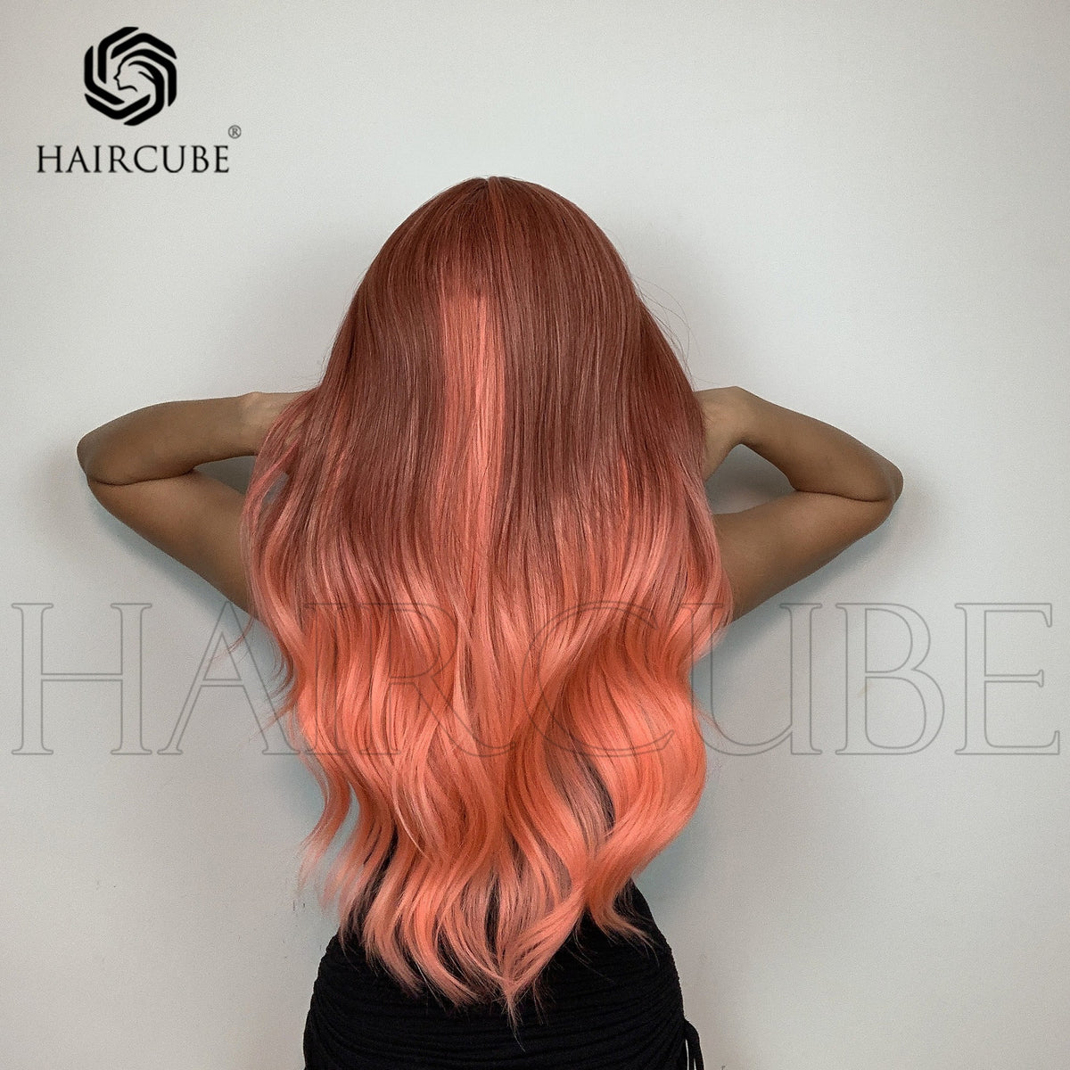 24-Inch Orange Pink Wig for Long, Wavy Glamour Looks