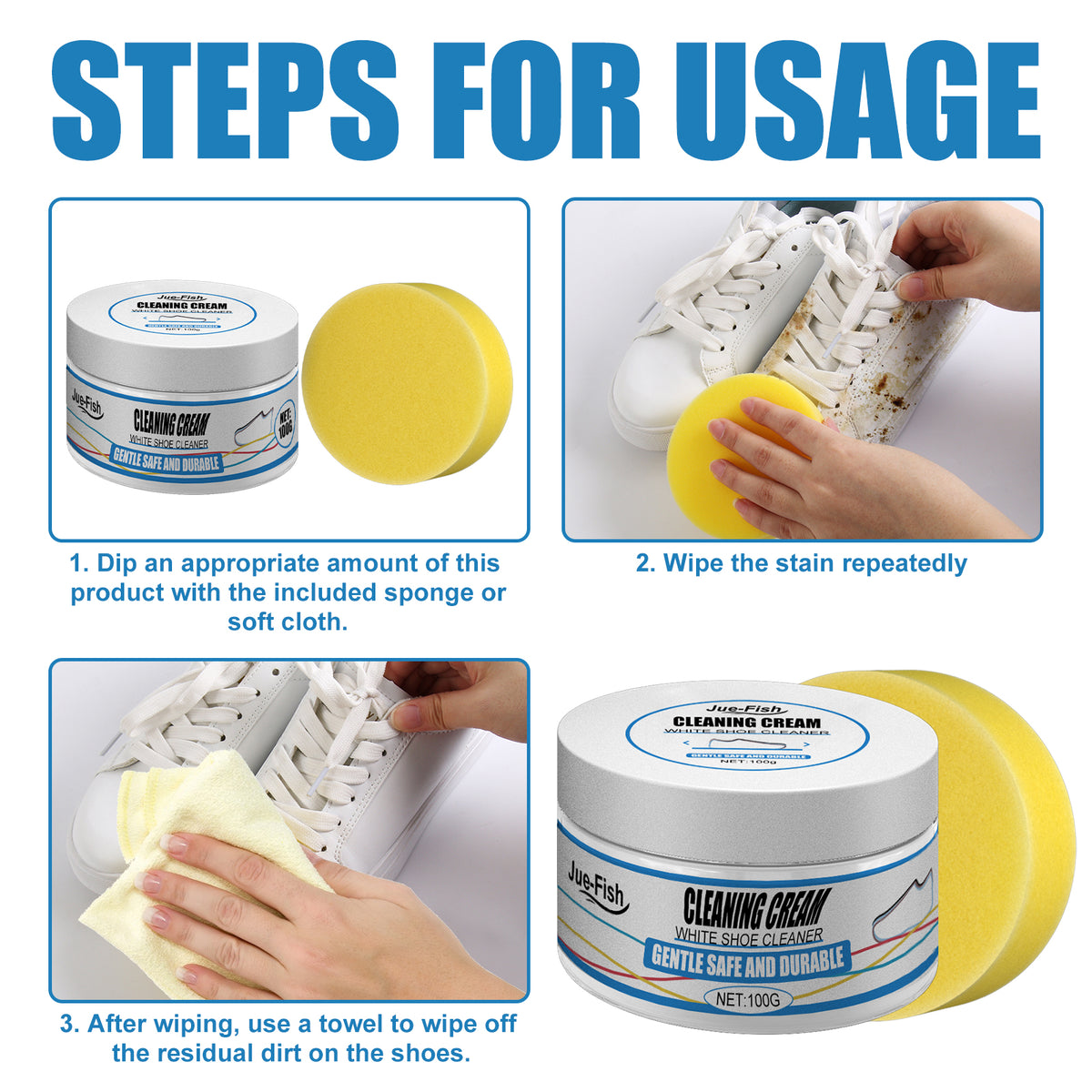 White Shoe Cleaner Cream for Quick, Water-Free Care