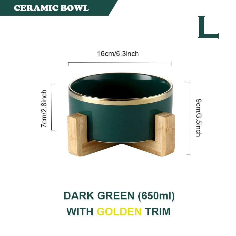Elevated Ceramic Pet Bowl with Bamboo Stand, 400ml
