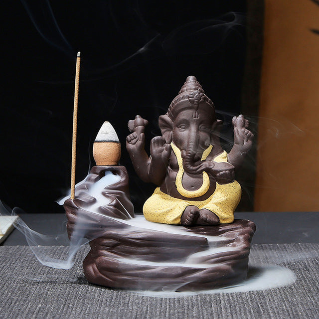 Ganesha Backflow Incense Burner with Smoke Waterfall