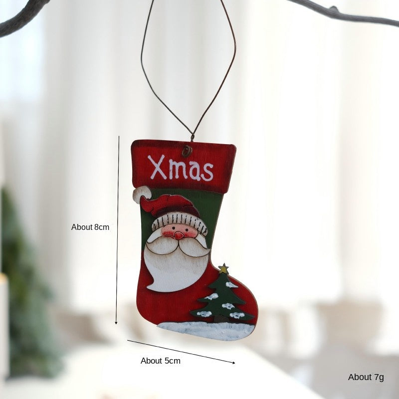 Retro Wooden Christmas Ornaments 4-Piece Holiday Set