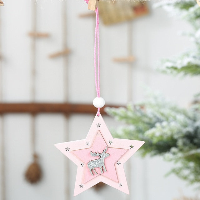 Wooden Christmas Ornaments for Pastel Holiday Decor