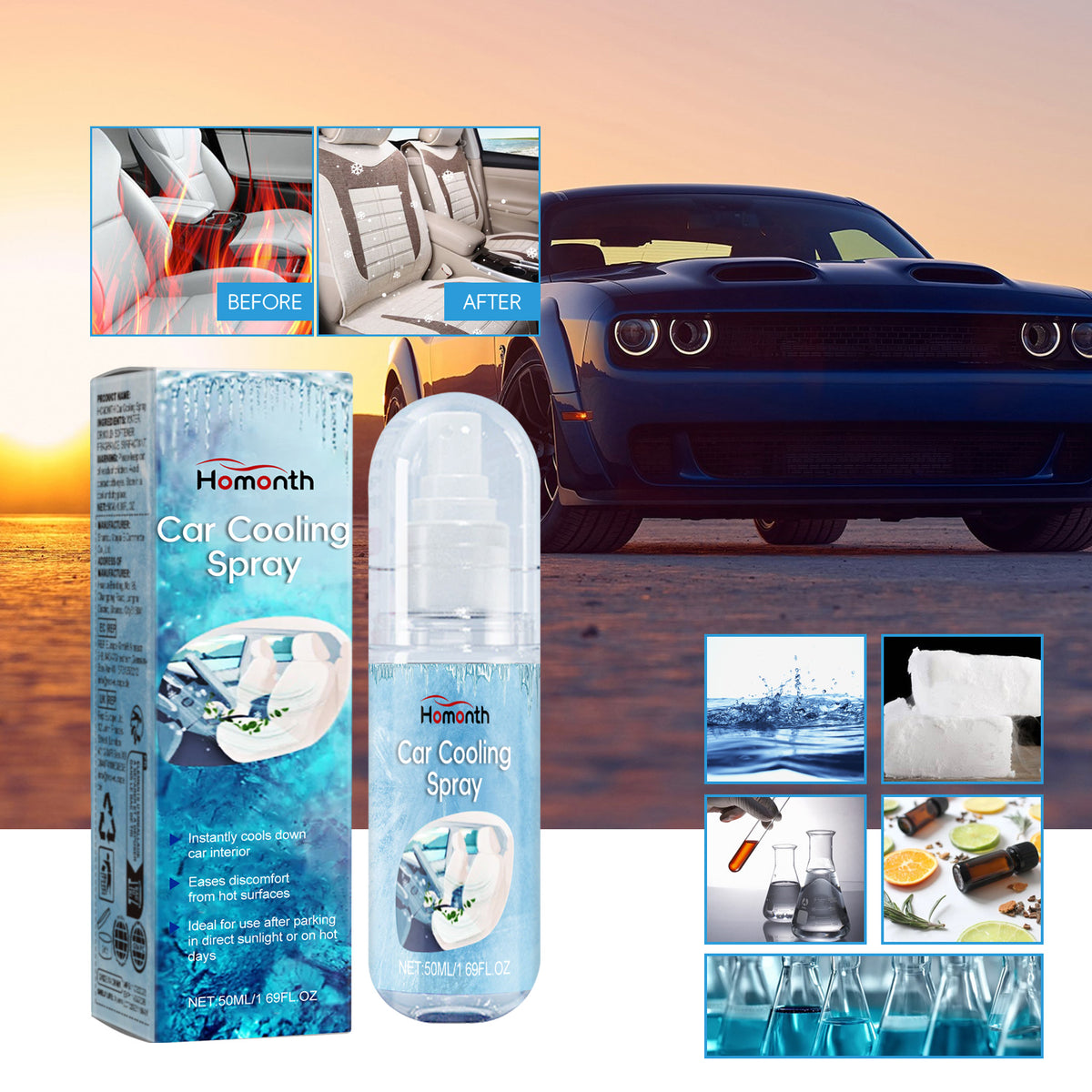 Car Cooling Spray for Hot Interiors and Hot Seats