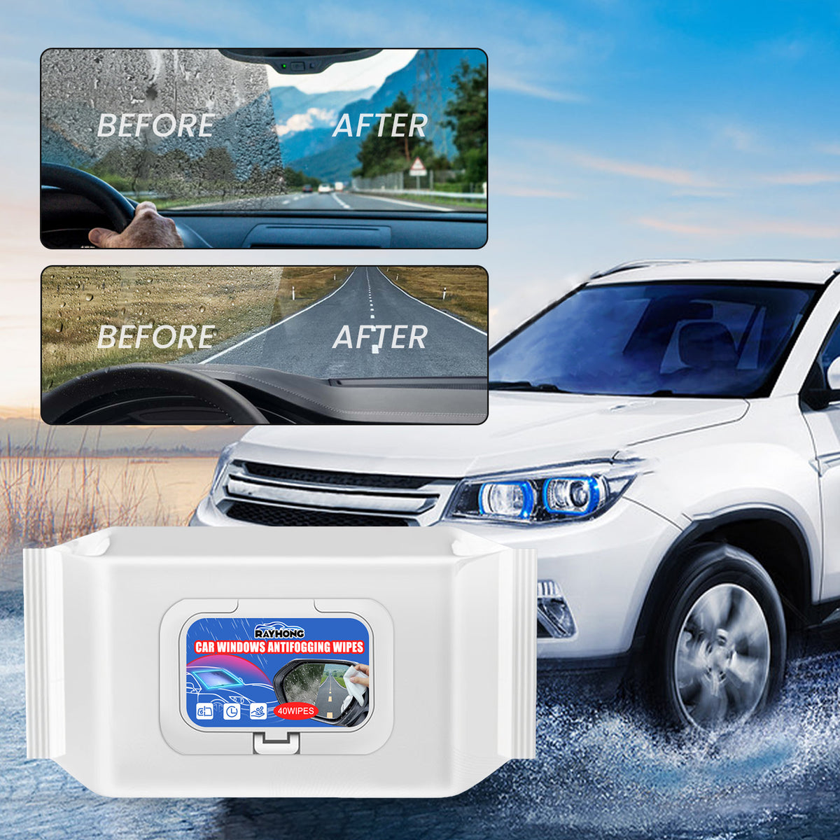 Car Anti-Fog Wipes for Clearer Windshield Visibility