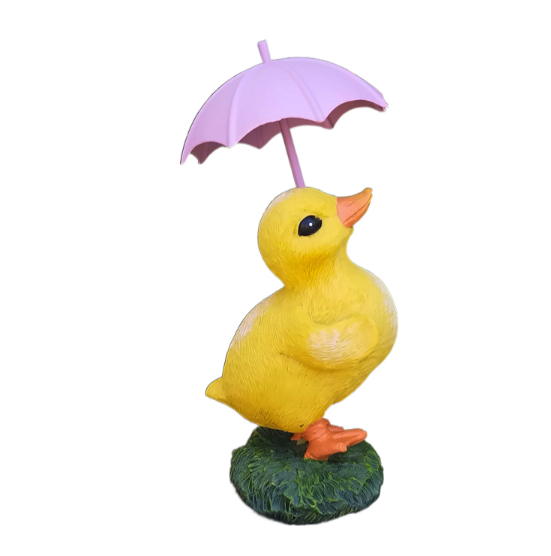 Duckling Umbrella Garden Figurine for Flower Beds and Pots