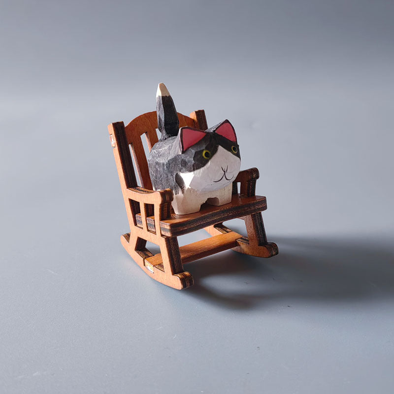 Wooden Animal Ornament with Mini Rocking Chair Decor