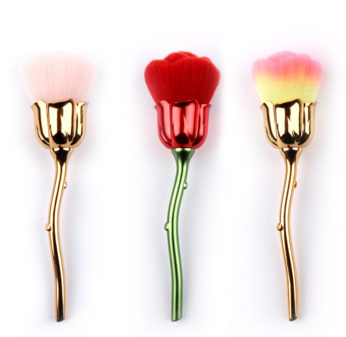Rose Nail Dust Brush Set — Soft, Fluffy Flower-Shaped Bristles