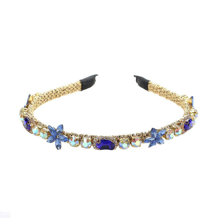 Crystal Flower Hair Hoop with Multicolor Glass Diamonds