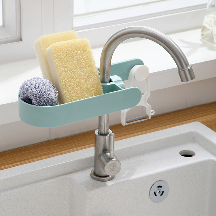 Punch-Free Faucet Sponge Rack for Tidy Kitchen Sinks
