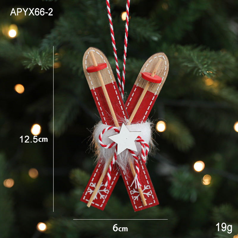 Nordic Wooden Christmas Tree Ornaments – Rustic Red
