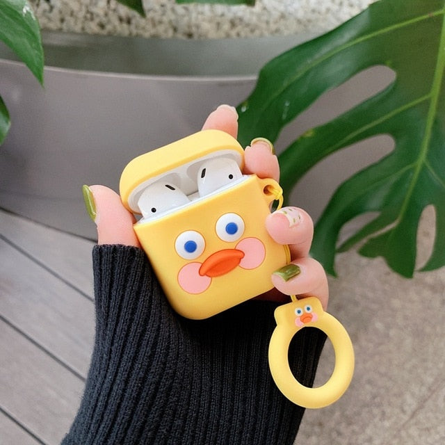 Cute Cartoon AirPods Case Cover, Soft Silicone with Strap