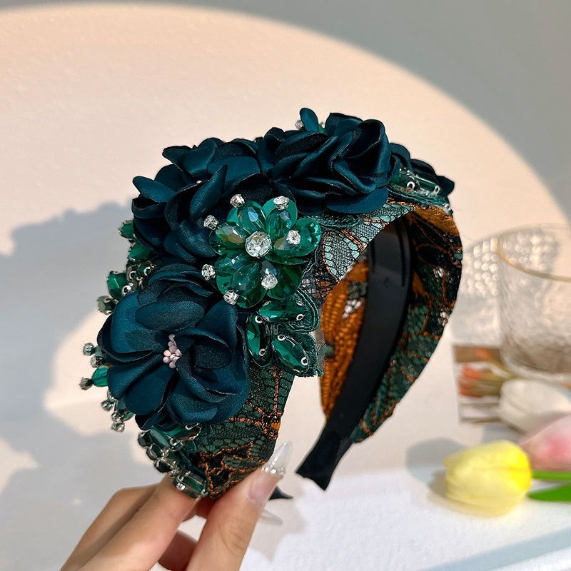 Handmade Floral Headband With Rich Jewel-Tone Sparkle