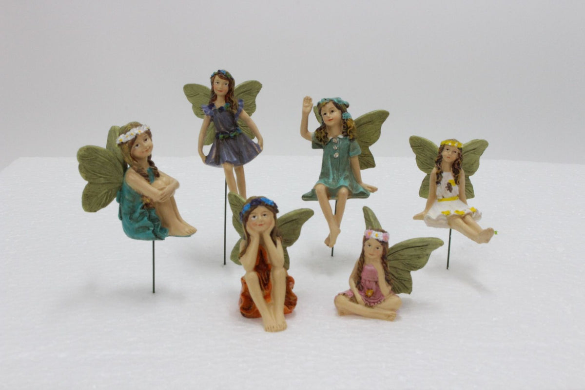 Garden Fairy Statues Set of 6 Resin Plant Stake Fairies