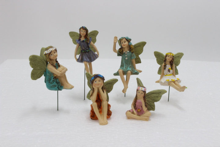 Garden Fairy Statues Set of 6 Resin Plant Stake Fairies