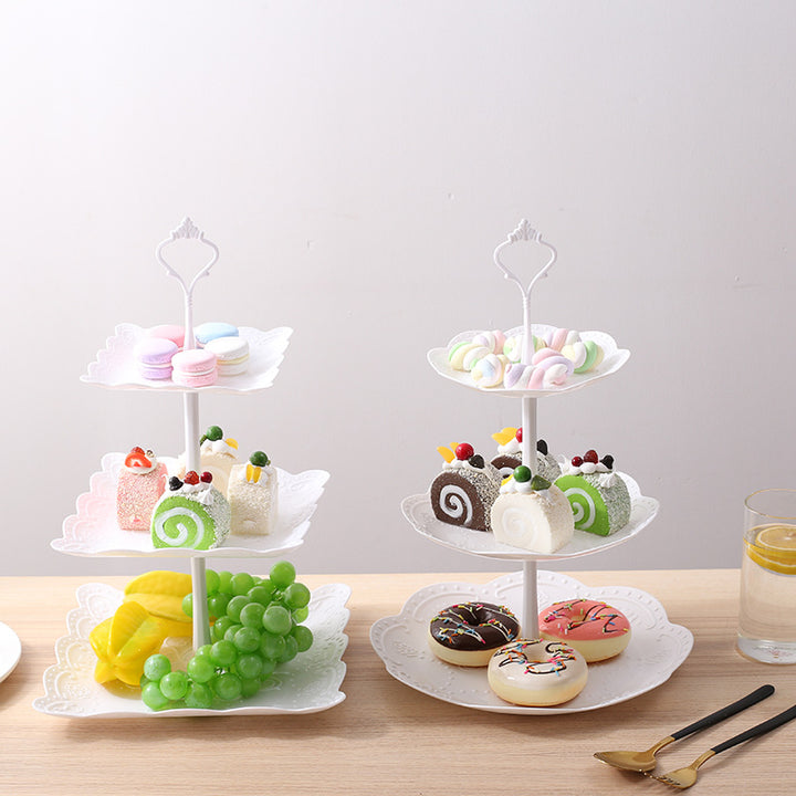 Three-Tier White Cake Stand for Afternoon Tea Tables