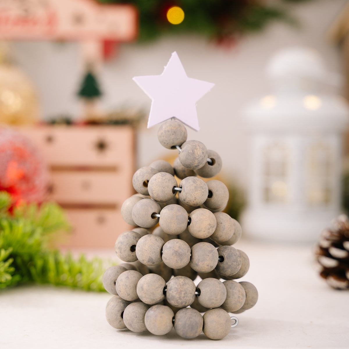 Wooden Bead Christmas Trees for Nordic Tabletop Decor