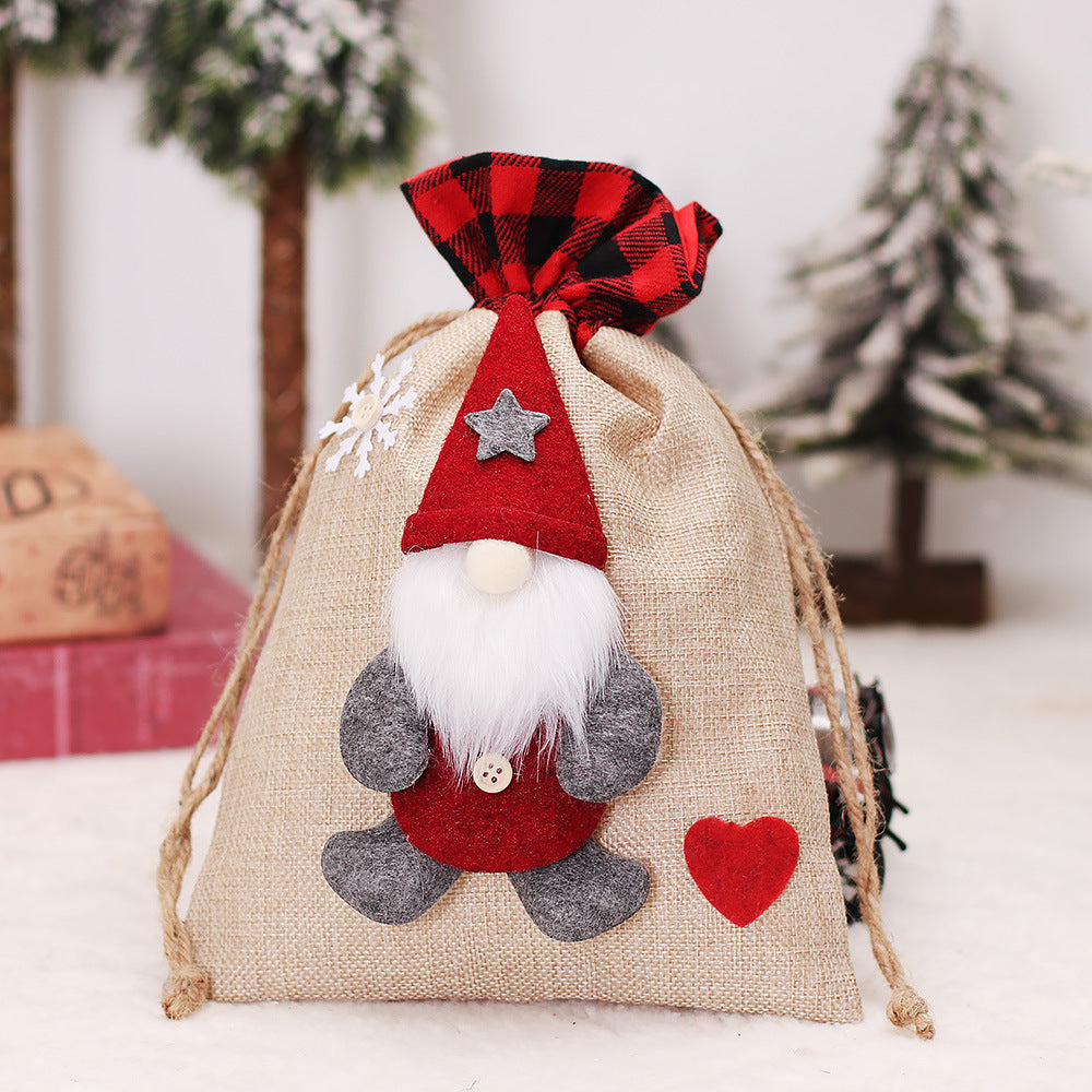 Christmas Gift Bag – Reusable Rustic Santa Drawstring