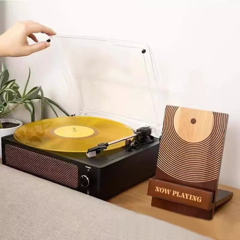 Solid Wood Vinyl Record Display Stand for Your Desk