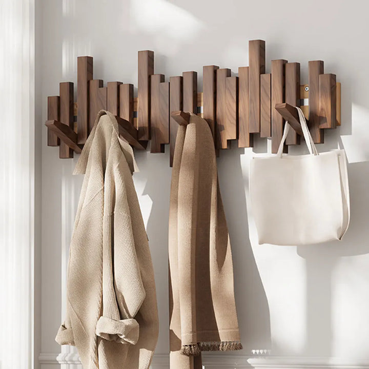 Solid Walnut Wall Coat Rack with Hooks for Entryway