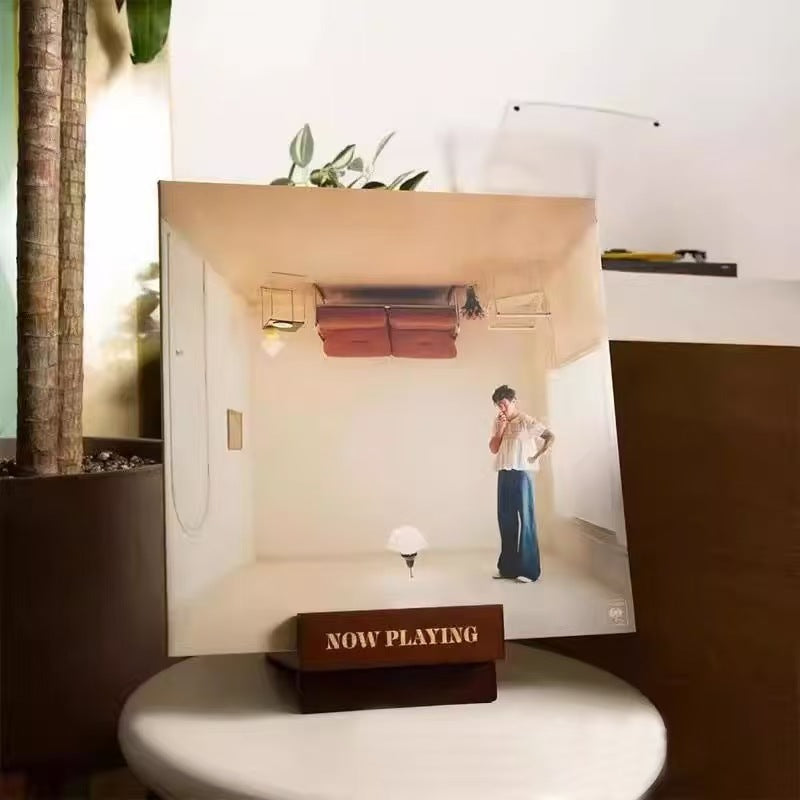 Solid Wood Vinyl Record Display Stand for Your Desk