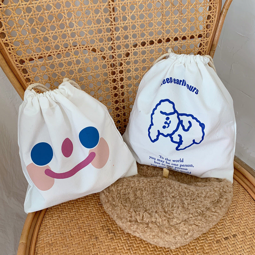 Cute Cloud Smile Drawstring Canvas Pouch Organizer