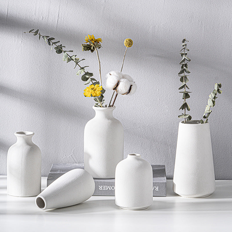 Matte White Ceramic Vase for Dried Flowers, Nordic Style