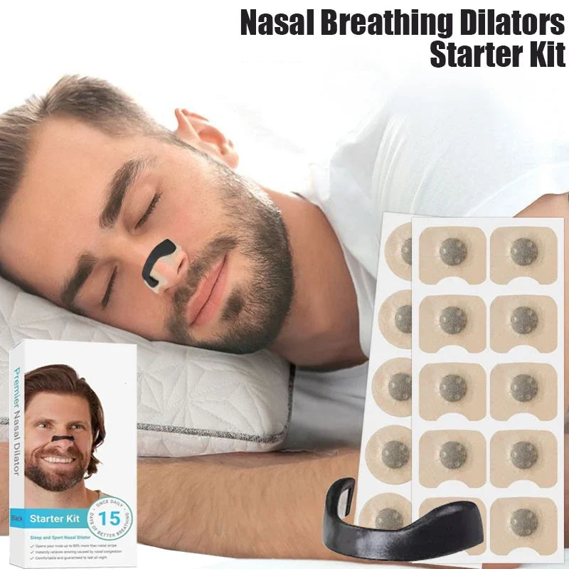 Close-up of magnetic nasal clip in use on man's nose, showing proper fit and positioning