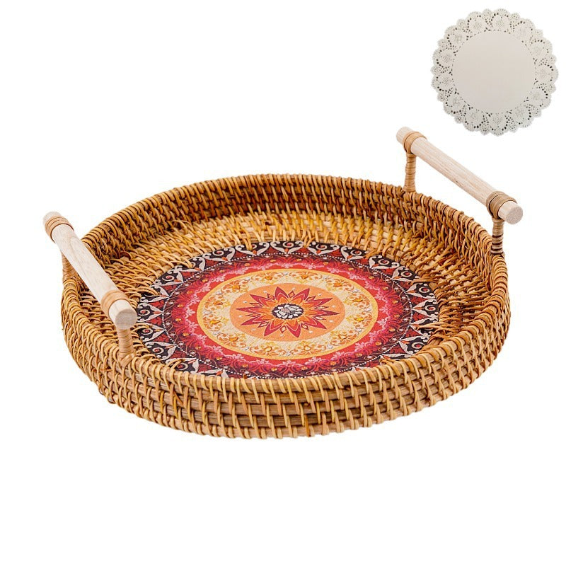 Rattan Serving Trays with Handles for Tabletop Style