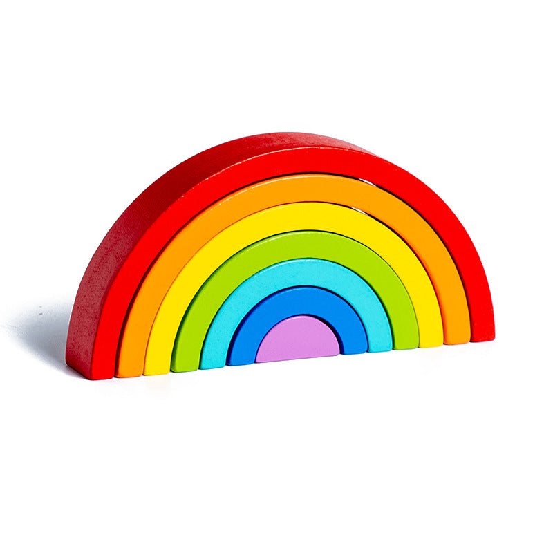 Wooden Rainbow Building Blocks for Color Learning Play