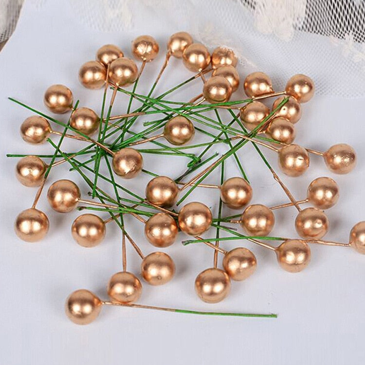 Artificial Gold Holly Berry Stems for Christmas Decor