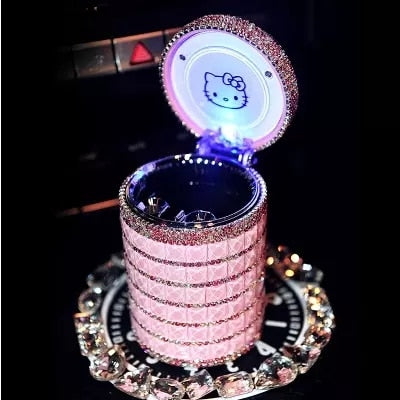 Hello Kitty Car Ashtray with LED Light and Crystals