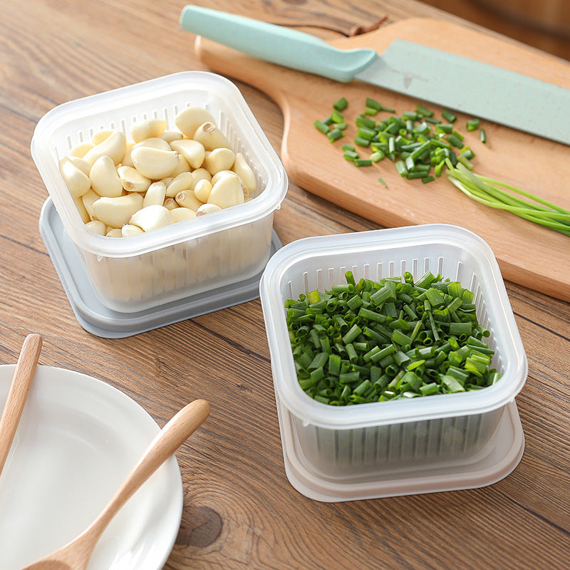 Green Onion Storage Box With Drain Basket for Fridge