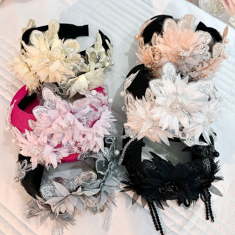 Embroidered Flower Hair Hoop for Romantic Event Style
