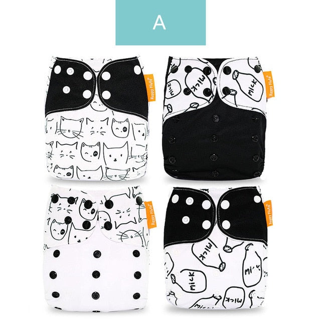 Reusable Cloth Diapers, Adjustable 4-Piece Diaper Set