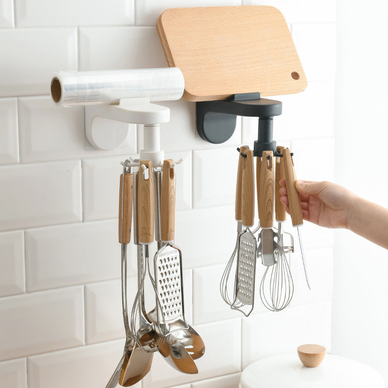 Punch-Free Rotating Kitchen Utensil Rack for Walls