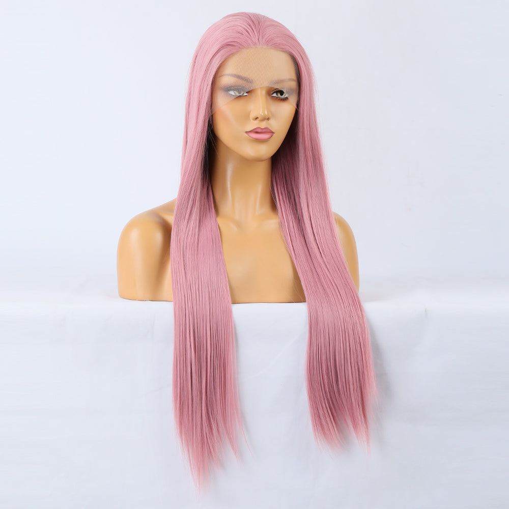 Synthetic Lace Wig: Long Ombre Pink Cosplay Style