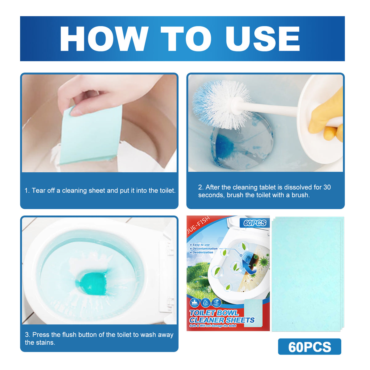 Toilet Cleaning Sheets — Overnight Stain & Odor Remover, 60