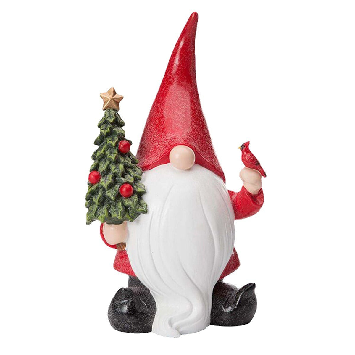 Christmas Gnome Figurine Holding Tree With Cardinal